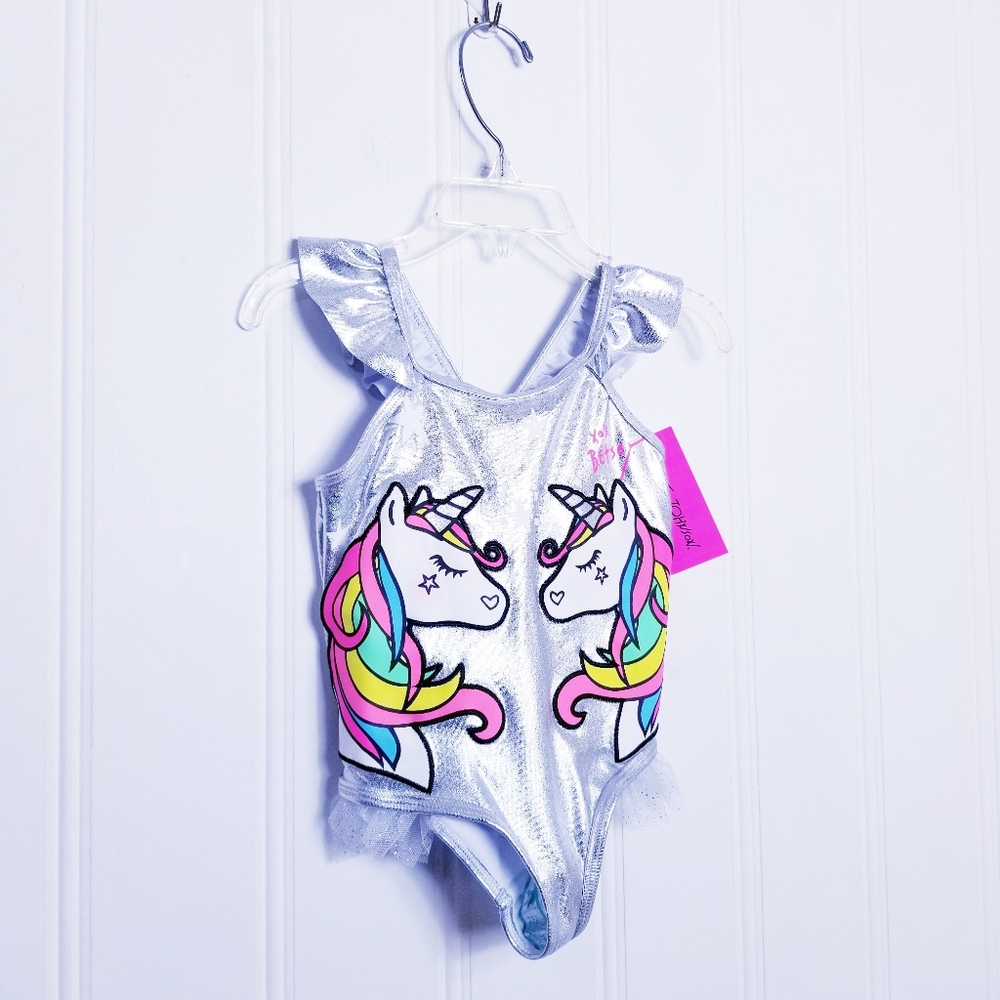 Betsey Johnson Unicorn Rainbow Metallic One Piece Swimsuit NWT Toddler 2T